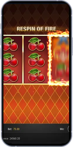 Fire Joker Respin of Fire feature triggered with cherry symbols on two reels