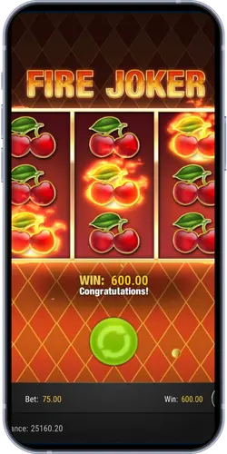 Fire Joker full screen cherry symbols win of 600.00 with congratulations message